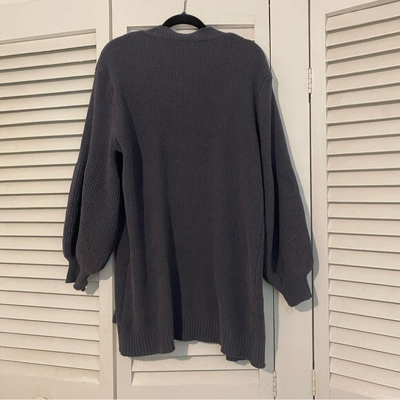 V ery J size Medium Dark Grey Blue Balloon Sleeve Oversize Cardigan - Picture 5 of 7